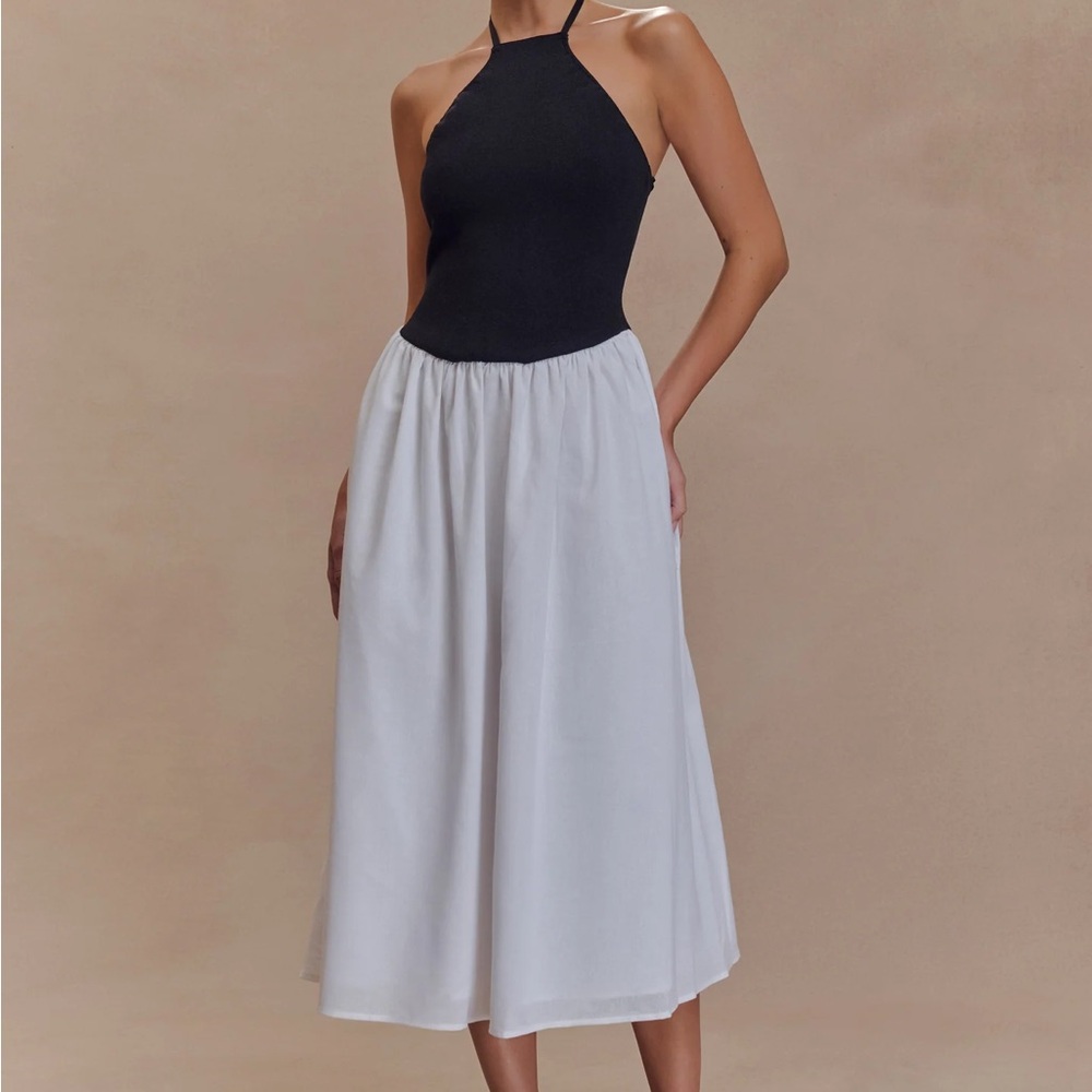 Meshki Chic Black and White Halter Dress